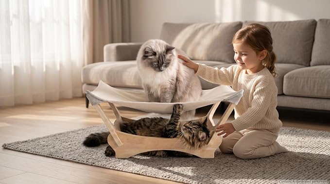 Large Sisal Cat Scratcher Bed, Wooden Lounge for Large & Multi-Cat Homes | Large 24.5" Sisal-Style Cat Scratcher Bed, Wooden Lounge for Indoor Cats, Protects Sofa & Carpet, Modern Cat Furniture