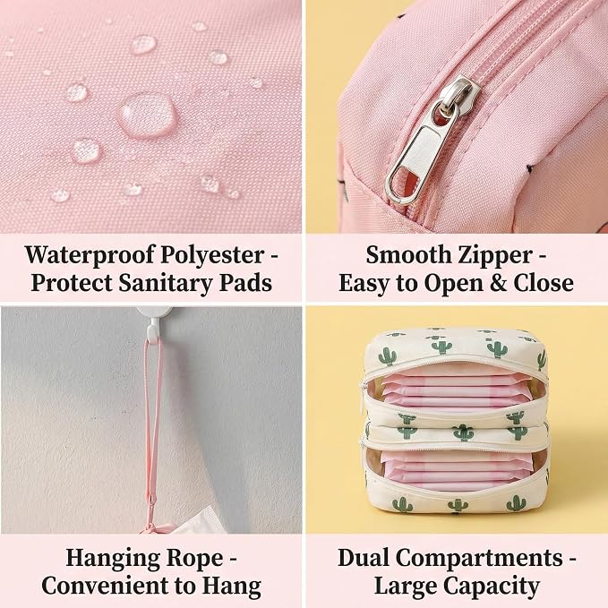 Happyupcity 3Pcs Sanitary Napkin Storage Bag – Portable Oxford Nylon Period Pouch with Zipper for Tampons, Menstrual Cups & Feminine Care