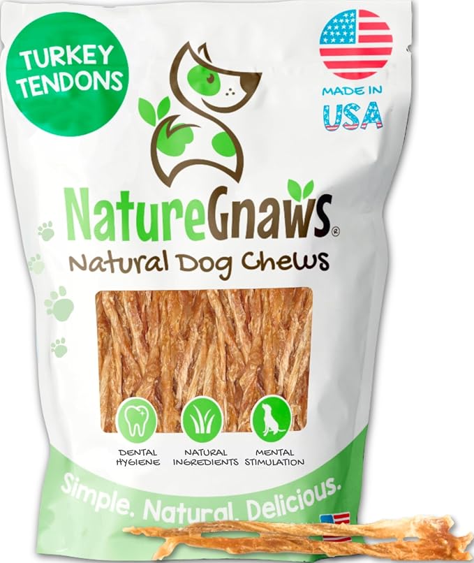 Nature Gnaws USA Turkey Tendons Dog Treats, 1 lb | Grain Free Reward Snack for Small, Medium & Large Breeds - Premium Natural Dog Chew Treats - No Artificial Preservatives