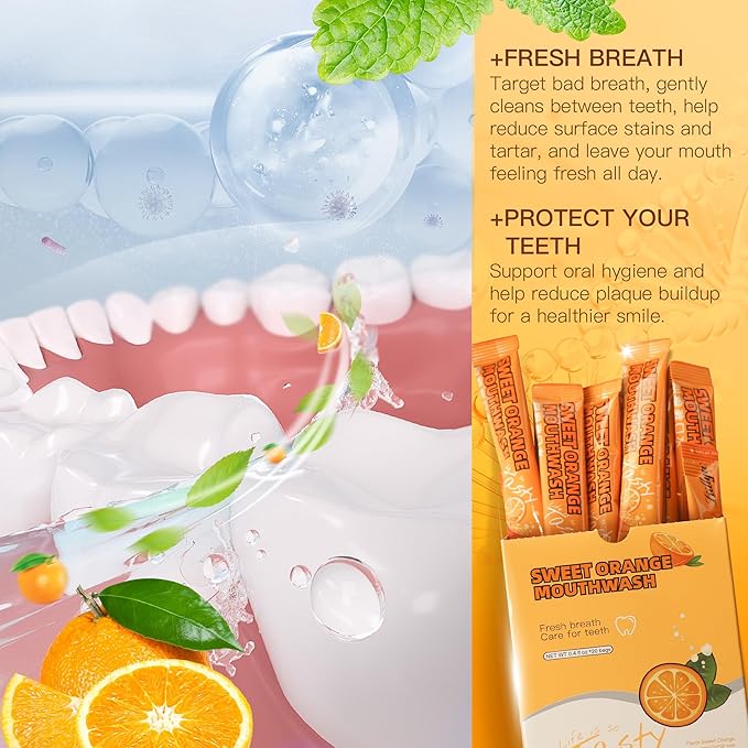 Liillya Mouthwash Travel Size, Individual Mini Mouthwash Alcohol Free, Orange Mint for Fresh Breath, Oral Care, Teeth & Gum Health, TSA Compliant, Portable Packets to Go, 0.41 Fl Oz x 20 Packs
