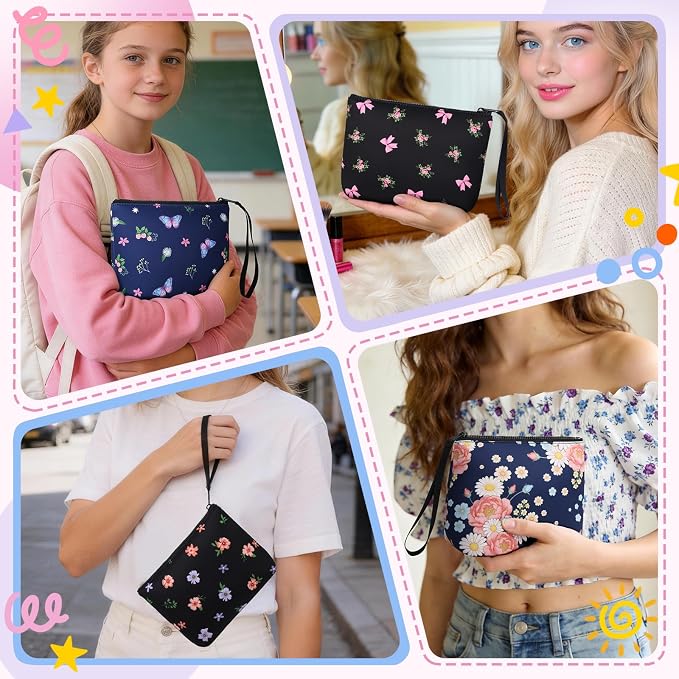 First Period Kit for Girls, Neoprene Sanitary Napkin Storage Bag, Menstrual Pad Bag Tampon Holder for Purse, First Period Gifts for 9-12 (Colorful Floral