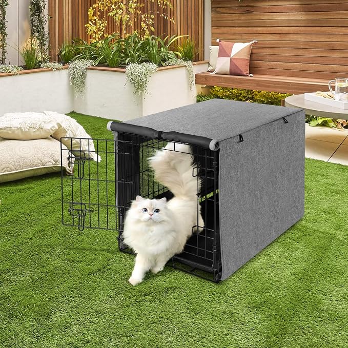 Seiyierr Dog Crate Cover - Kennel Cover Fit for 36 Inch Dog Crate, Double Door Polyester Crate Cover for Wire Dog Crate Indoor Outdoor Protection, Grey