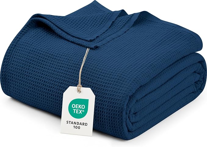 Utopia Bedding Cotton Blend Navy Waffle Blanket King - 90x104 Inches | Lightweight, Skin Friendly, Breathable, All Season, Luxury, Bed, Couch, Sofa