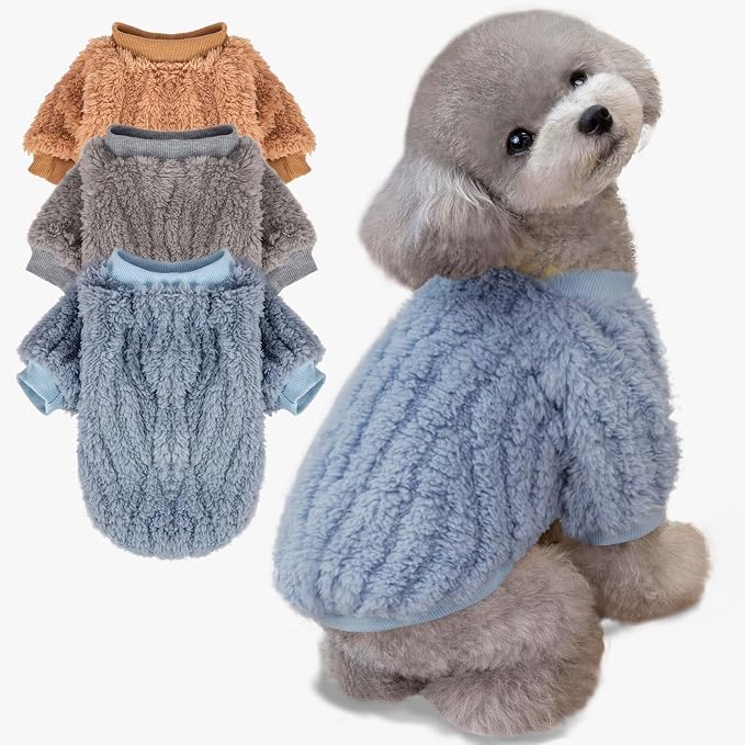 FabriCastle Dog Sweaters, 3-Pack Dog Clothes for Small Dogs Male & Cats, Ultra Soft and Warm Pet Coats XXS - XXL, Winter Pet Jackets, Doggy Apparel Costumes Outfits (Blue,Grey,Doe, XX-Large)