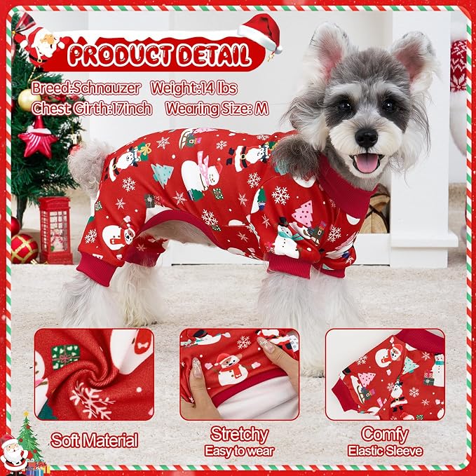 XPUDAC 4 Pack Christmas Dog Pajamas for Small Dogs Pet Clothes, XS | Stretchy, Soft, Breathable, Sleepwear, Gentle on Skin, Warm, Dog Christmas Outfit, Shedding Suit, All Seasons, Holiday