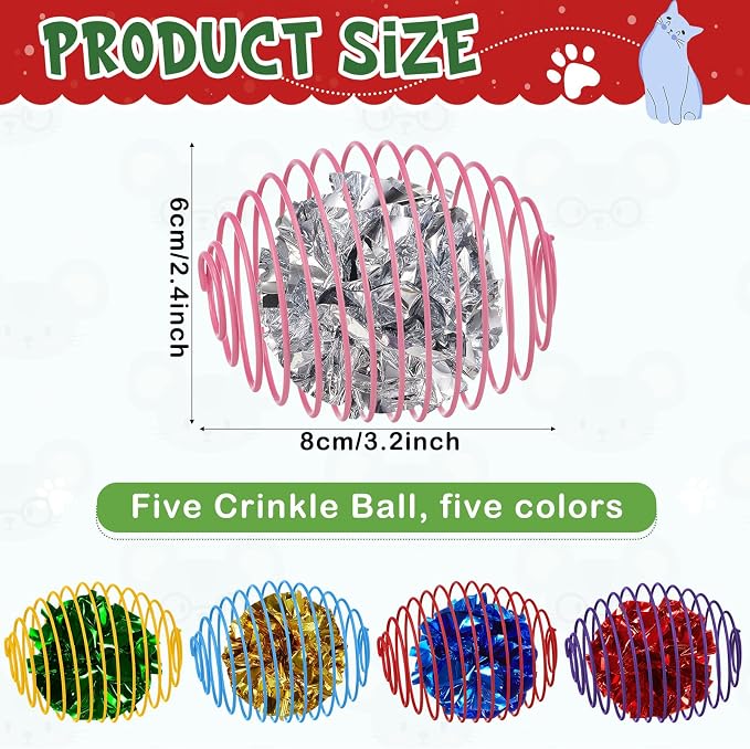 Jecery 5 Pcs Cat Toys Spring,Crinkle Ball,Multicolor