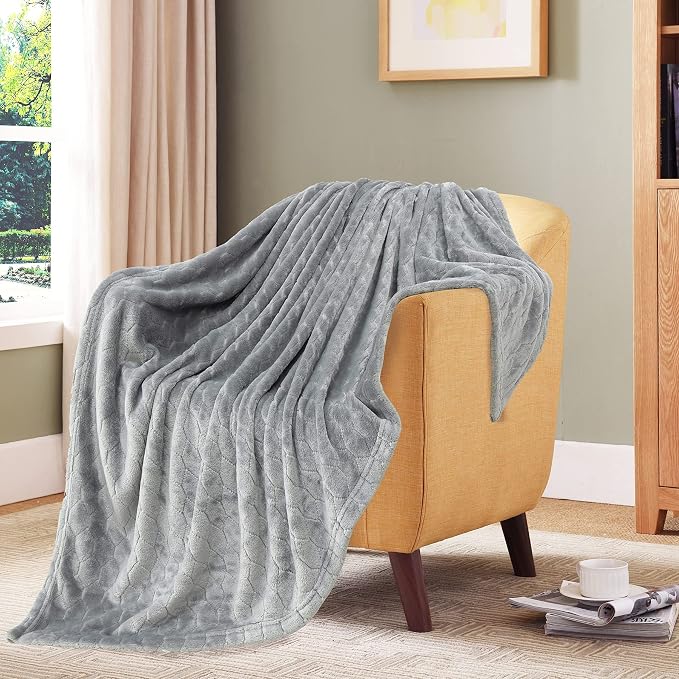 Fleece Blanket Super Soft Cozy Throw Blanket 50" x 60", Lightweight Fuzzy Comfy Textured Flannel Blanket Warm Plush Throw Blankets for Couch, Sofa, Bed, Light Grey