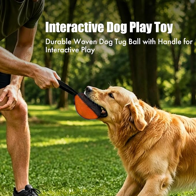 Heavy Duty Dog Chew Ball for Aggressive Chewers, Interactive Bite Ball for Tug of War Fetch, Dogs Indoor Outdoor (Orange)