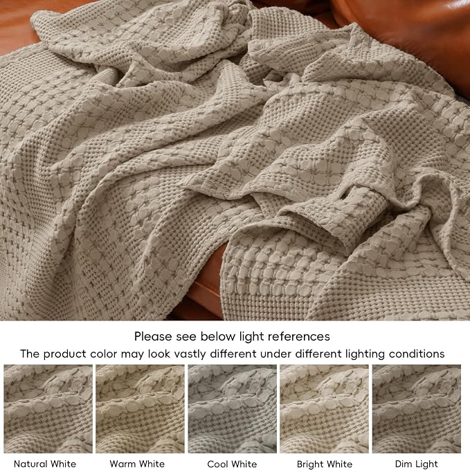 PHF 100% Cotton Waffle Weave Blanket King Size, Lightweight Breathable Summer Blanket for Hot Sleepers, Pre-Washed Soft Layer for Bed, Couch, Home Decor Gift, 108"x90", Taupe