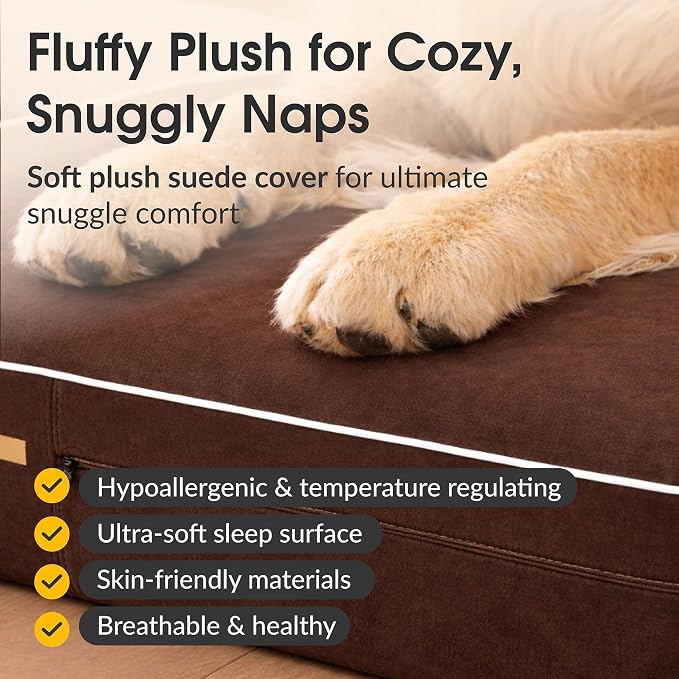 Orthopedic Memory Foam Dog Bed 7" Inch Thick Extra Large Dog Bed With Pillow Brown 50"x34"x10" Includes Waterproof Liner & Durable Removable Cover With Smart Design