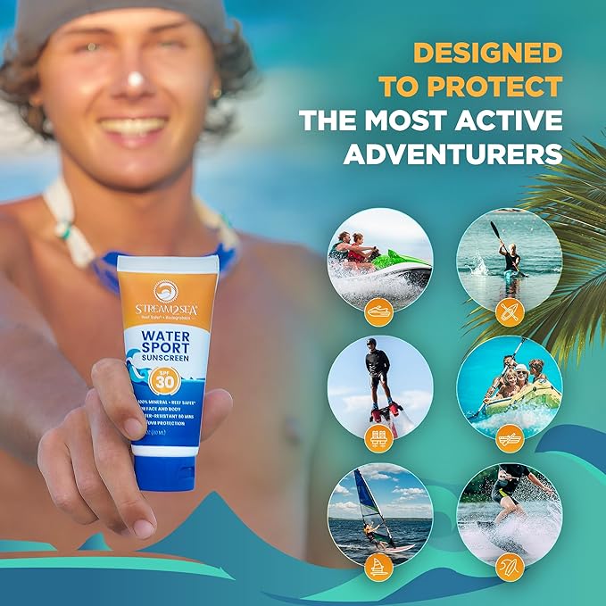 STREAM 2 SEA SPF 30 Mineral Sunscreen Biodegradable and Reef Safe, 1 Fl oz Travel Size Pack of 3, Paraben Free Non Greasy and Moisturizing Mineral Sunscreen For Face and Body Against UVA and UVB