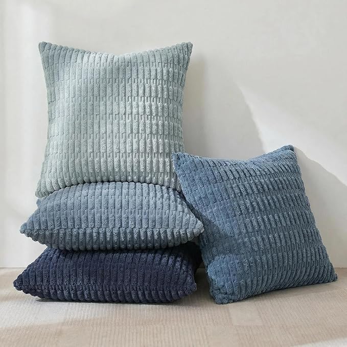 Fancy Homi 4 Packs Decorative Throw Pillow Covers for Living Room Couch Bed, Modern Farmhouse Boho Home Décor Accent Cushion Case, 18" x 18", Blue Series
