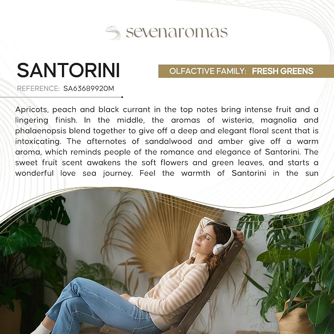 SevenAromas Santorini | 145ml 5oz Hotel Scent Diffuser Oil | Fresh Floral | Peach, Magnolia & Sandalwood | Luxury Home Fragrance