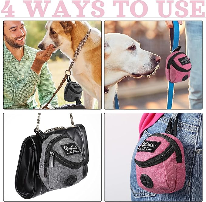 Talltalk 2 Pieces Dog Treat Pouch Pet Dog Poop Holder, Pink,Grey | Pet Waste Dispenser with Zipper Treat Pouch, Clip Attaches to Leashes, Hands-free Walks, Bottom Outlet for Quick Access