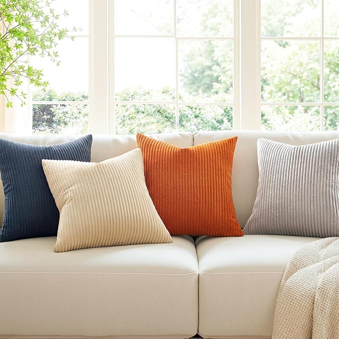 Topfinel Blue and Yellow 24x24 Boho Nordic Couch Throw Pillow Covers Decorative Velvet Pillow Covers for Bed Pack of 4 Corduroy Accent Modern Pillowcase Sofa Livingroom Home Decor