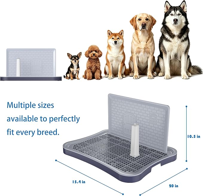 Pee Pad Holder, Indoor Potty Tray for Puppy and Small Size Dog with Pee Wall, Non-Skid Feet, 20x15.4x1.4 inch (Medium)