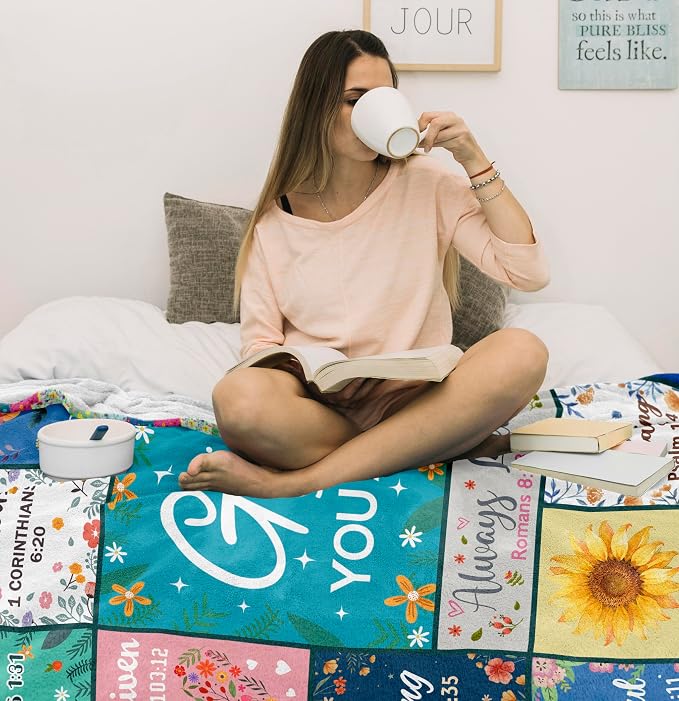Christian Gifts for Women, Get Well Blanket with Flowers, Inspirational Birthday Gifts for Women, Gifts for Sister, Friend, Daughter, Mom, Soft Throw Blankets 60x50in