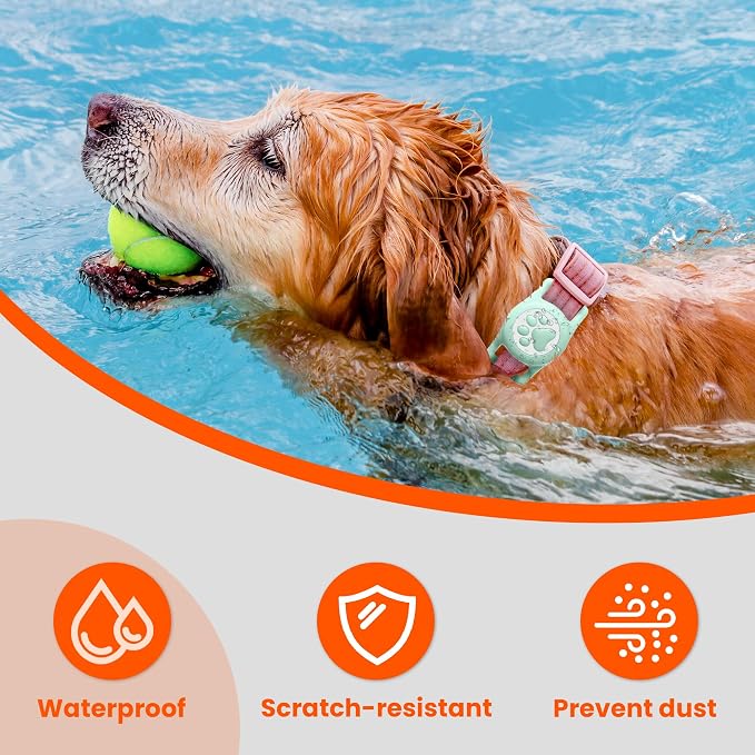 Waterproof Airtag Dog Collar Holder for Apple Air Tag, Silicone Dogs Airtag Holder for Dog Collars(Light Green)