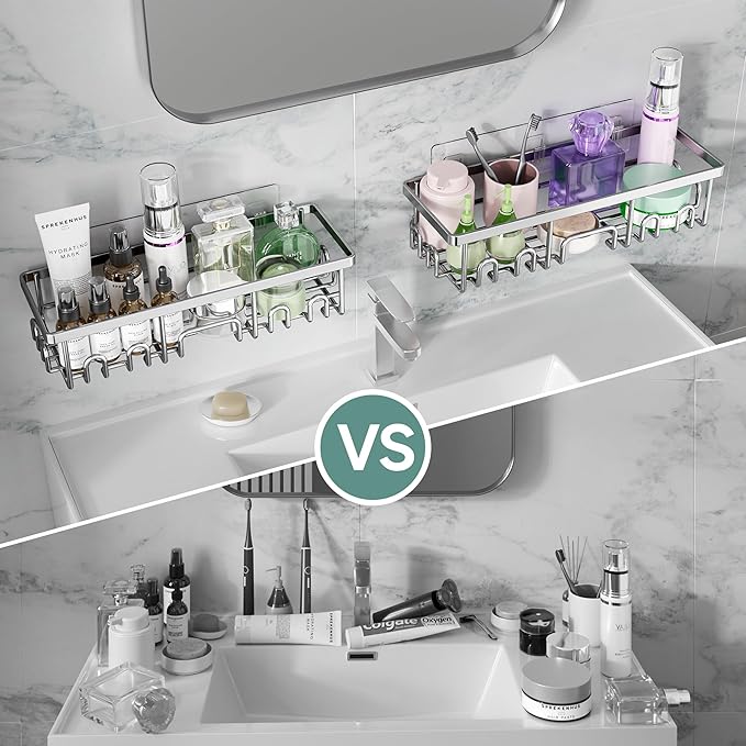 Veken Shower Caddy 3-Pack, Advanced Rustproof Design, No Drilling Adhesive Shelves, Rack with Soap Holder, Large Capacity Bathroom Organizers and Storage, Wall-Mounted Kitchen & Home Decor
