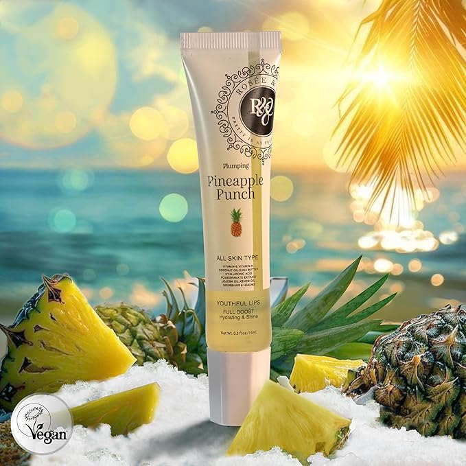 Rosee Lip Gloss Vegan & Cruelty Free Treatment, Professional Make up, Long Lasting Glossy with Shea Butter, Moisturize, Protect & Smooth, High Shine, Non-Sticky (r. Pineapple Punch, 0.5)