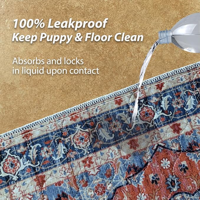 nunubaby Washable Pee Pads for Dogs, Stylish, Non-Slip and Leak-Proof Pee Pads. Reusable Potty Pads for Dogs for Crates and Floors.(Red/Floral,18" x24" )