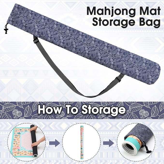 Shinylin 35 Inch Mahjong Mat Carrying Bag with Strap, Printed Drawstring Mahjong Holder Bag Outdoor Travel Canvas Storage for Board Games, Yoga Mats, Tripod