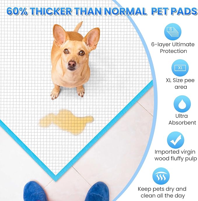 Boscute Thicken 6 Layers Heavy Absorbent XL 36"x24" Pet Training Dog Pee Pads, Extra Large Polymer Leak-Proof Quick Dry Puppy Pee Pads, Disposable Pee Pads for Dogs Cats Rabbit, 50 Counts | Heavy Absorbent up to 7 Cups, Quick Dry, for Dogs Cats Rabbit ...