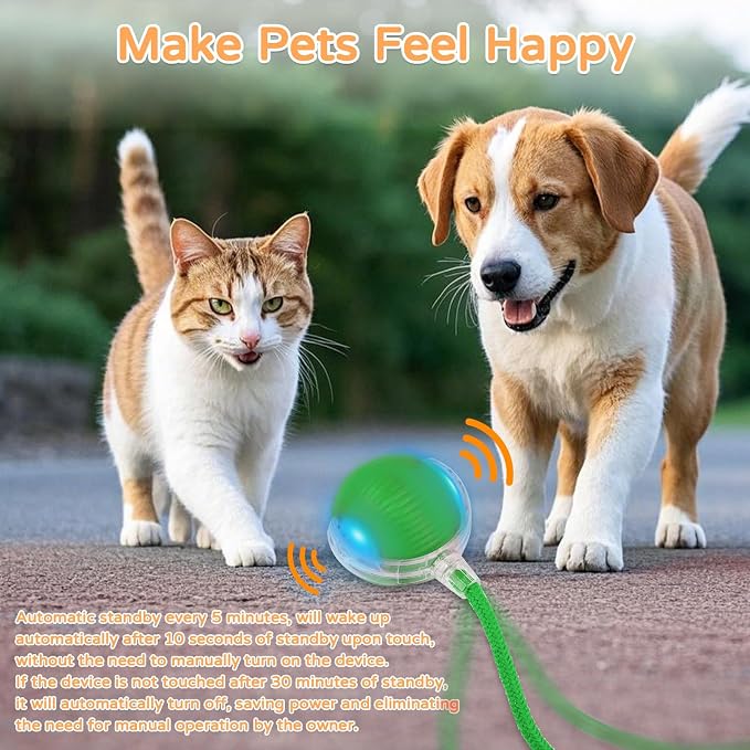 Goosheep 1PK Automatic Rolling Interactive Cat Toys Ball for Indoor Cat Dog | Green, 3 Modes, LED Light, 360° Smart Automatic Rolling, for Indoor Cats and Small Dogs, Suitable for Multi-cat Families
