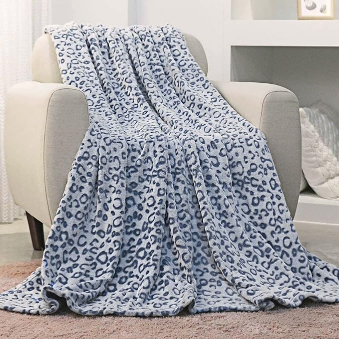 Flannel Fleece Throw Microfiber Blanket with 3D Cheetah Print,90"X90",Blue