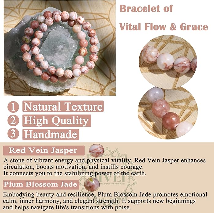 Bivei Natural Gemstone Semi Precious Healing Crystals Handmade Stretchy Round Beads Bracelet,Stocking Stuffers for Women Enhance Positive Energy