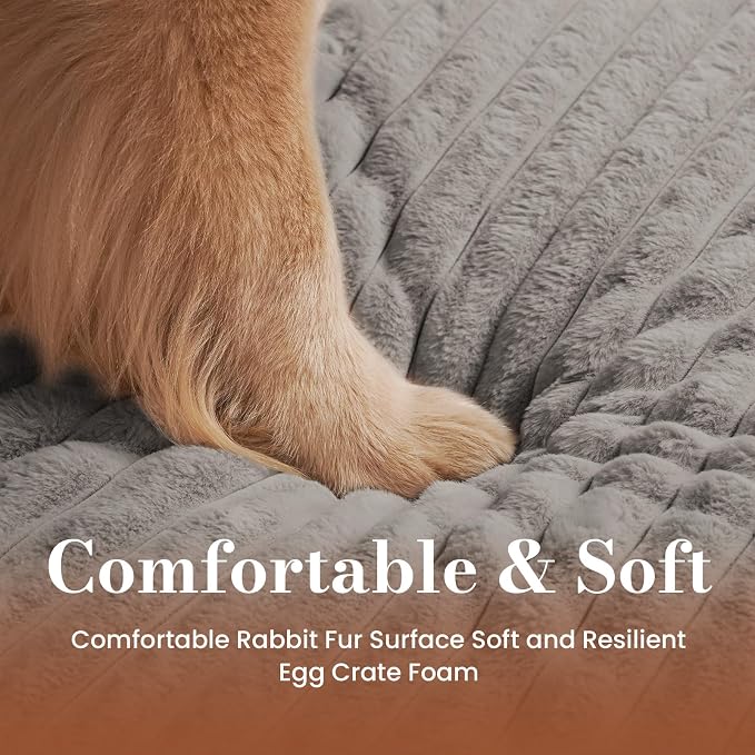Large Orthopedic Dog Crate Bed with Waterproof Lining | Egg crate foam for joint support. Soft plush surface. Non-slip bottom. Removable & machine washable cover. OEKO-TEX certified