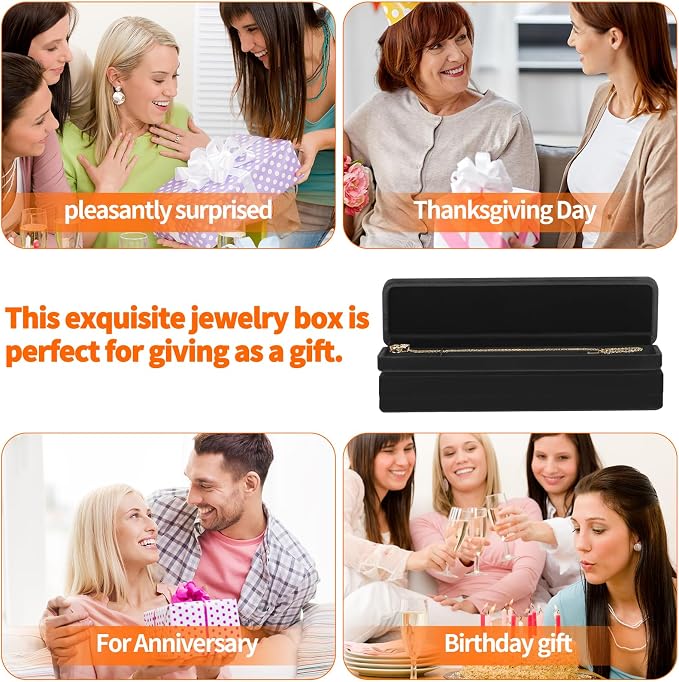KUKUVR 2 Pcs Velvet Necklace Gift Box, Long Jewelry Storage Holder Case for Chain Pendant Bracelet Engagement Birthday Anniversary (Black)