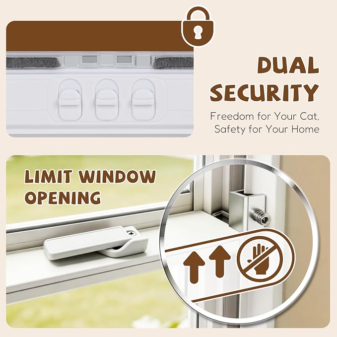 Compact Cat Door for Window, H: 13", Fit 28"-32" Window | Weatherproof Aluminum Frame & HD Glass, Quick 1-Minute Installation, Magnetic Closing Window Cat Door Insert