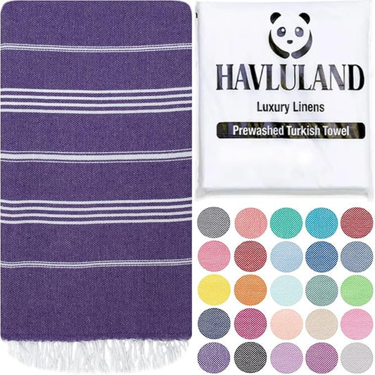 HAVLULAND Turkish Beach Towels, Oversized 40"x72" Turkish Bath Towel, Highly Absorbent Quick Dry Sand Free Beach Towels for Beach Pool Spa Gym Yoga Travel Camping Picnic Blanket - Purple