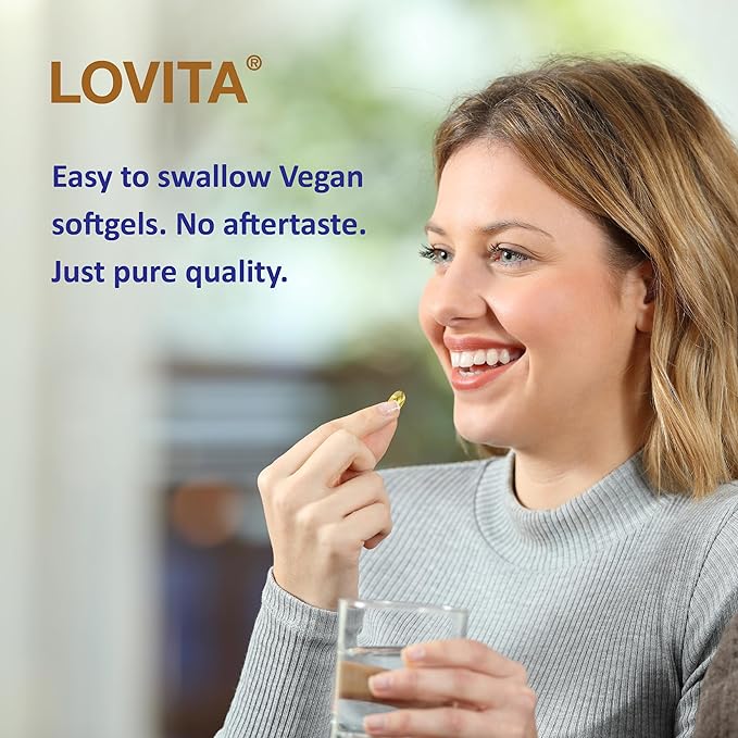 LOVITA Vegan Flaxseed Oil 1500mg with 900mg ALA Omega-3 6 9, Cold-Pressed Flax Seed Supplement, Support Heart, Brain, Joint & Skin Health, Non-GMO & Gluten Free, 180 Softgels
