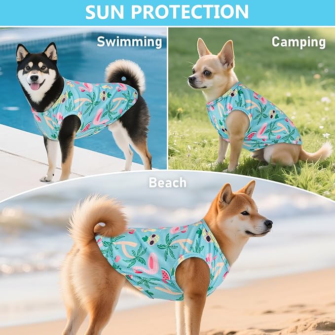 KYEESE 2Pack Dog Shirt, Lightweight Sun Protection Dog T Shirts for Large Dogs Boy Girl, Breathable Mesh Tank Top Sleeveless Pet Reflective Vest, Soft Summer Dogs Clothes, Flamingo+Blue, 3XL