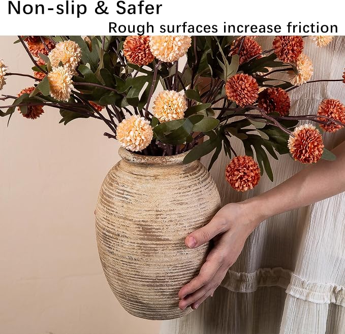Rustic Ceramic Flower Vase - 8in Vintage erracotta Vase for Home Decor - Christmas Decorative TFlower Bud Vases, Mondern Farmhouse Vase - Living Room Shelf Decor Table, Lyeec
