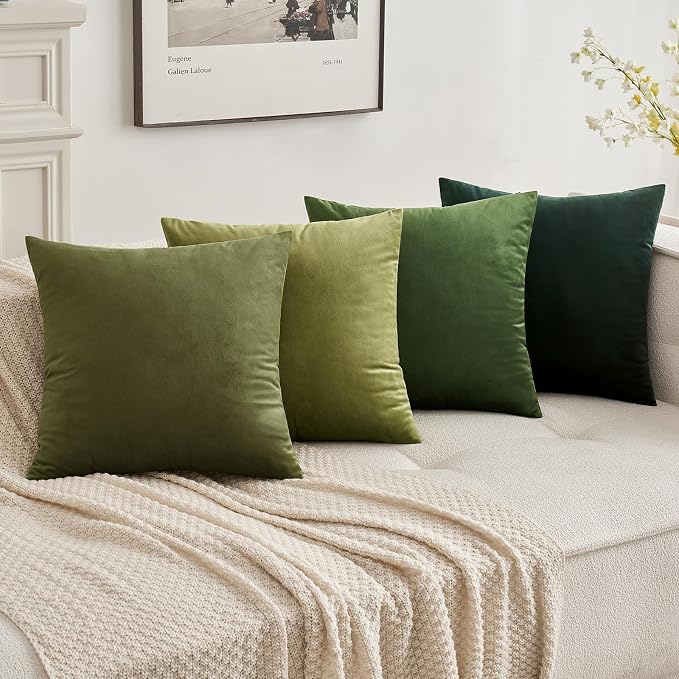 MIULEE Velvet Throw Pillow Covers 20x20 Inch Pack of 2 Light Olive Green | Soft Solid Decorative Pillow Covers, Modern Luxury Home Decor, for Couch Chair Sofa Bedroom Livingroom
