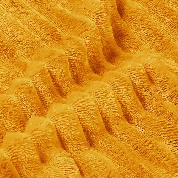 BEDELITE 3D Ribbed Mustard Yellow King Size Blankets for Bed, 108x90 Inch | Soft Warm Decorative Fluffy Blanket, Cozy Fuzzy Lightweight Plush Fleece Throw Blankets for Bed, Room Decor, Gift for Women