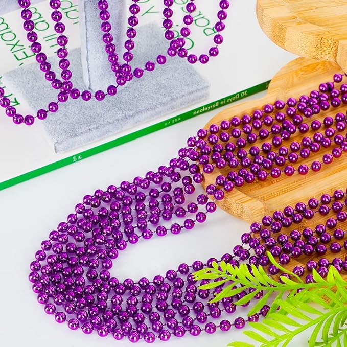24PCS Mardi Gras Beads, Purple Bead Necklace Party Favors, 33" Halloween Necklaces Set, Festival Parade Events Throw Accessories for Halloween Mardi Gras Wedding Birthday Celebrations Decor
