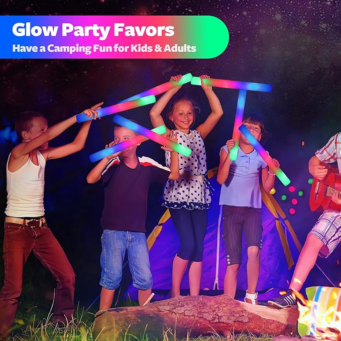 130 PCS LED Foam Glow Sticks Bulk, Glow in the Dark Party Supplies with 3 Modes Colorful Flashing, Neon Party Favors for Birthday, Wedding, Carnival, Concert, New Year