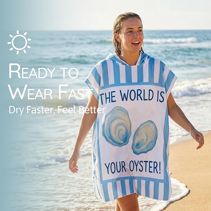 Beach Cover Ups Poncho Adult Cruise Oversized Microfiber Surf Towel Robe Microfiber Swim Parka Suit Towel Coverup, Hooded Robe, Oster Blue