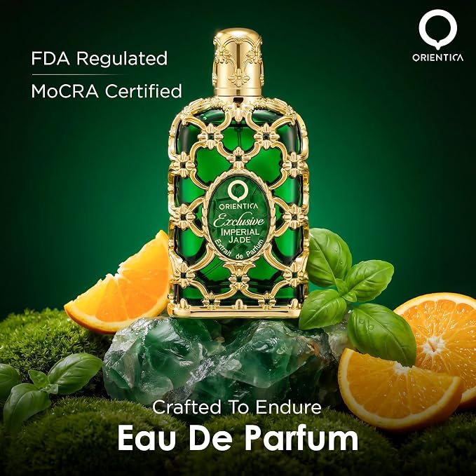 Orientica Luxury Exclusive Imperial Jade Extrait de Parfum 2.7 Oz/80ml - Orange, Green Lemon, Mint, Blackcurrant, Basil, Coriander, White Tea Leaves, Musk, Ambergris – Arabic Perfume for Men & Women