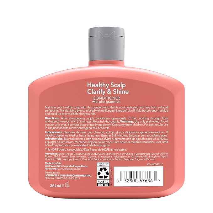 Neutrogena Exfoliating Healthy Scalp Clarify & Shine Conditioner for Oily Hair and Scalp,Anti-Residue Conditioner with Pink Grapefruit,Paraben & Phthalate-Free,Color-Safe,12oz,(Pack of 2)