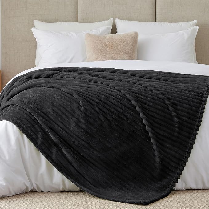 BEDELITE Ribbe Blankets Queen Size for Bed, Black, 90"x90" | Ultra-Soft Plush Fleece, Warm Yet Lightweight, Ribbed Texture, Home Decor, Machine Washable, Giftable, All-Season Use
