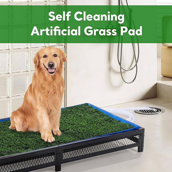 HOMBYS Grass Potty for Dogs with Drain, Artificial Grass Pet Litter Box Tray for Medium & Larhe Dog, Puppy Porch Toilet for Patio, Indoor & Outdoor Use(47" L x 23" W x 6" H)