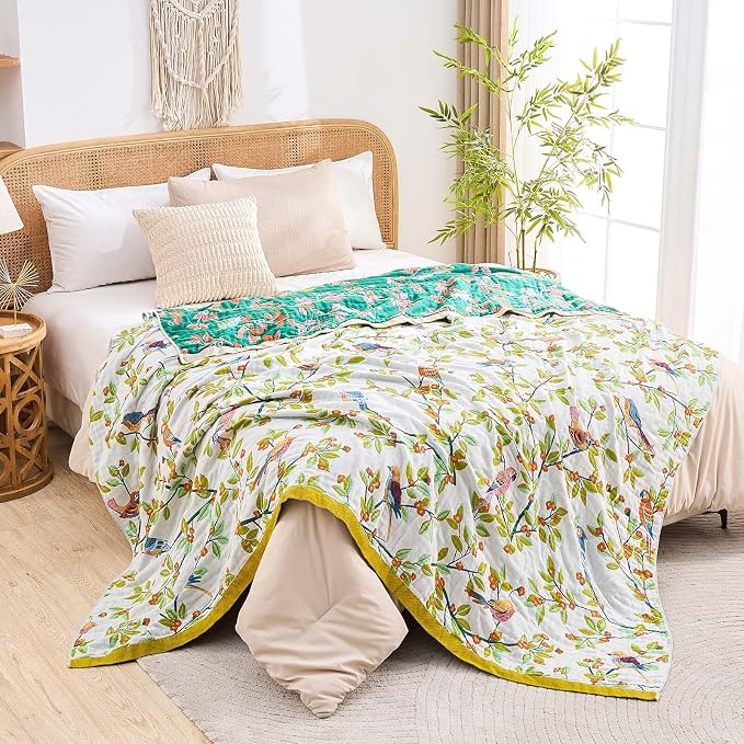 XIBLC Boho Throw Blanket for Bed, 100% Cotton Soft Rustic Quilt Fall Blanket, 60"x80" Floral Printed Farmhouse Decor Bed Blankets, All Season Rustic Reversible Bohemian Throw Quilt