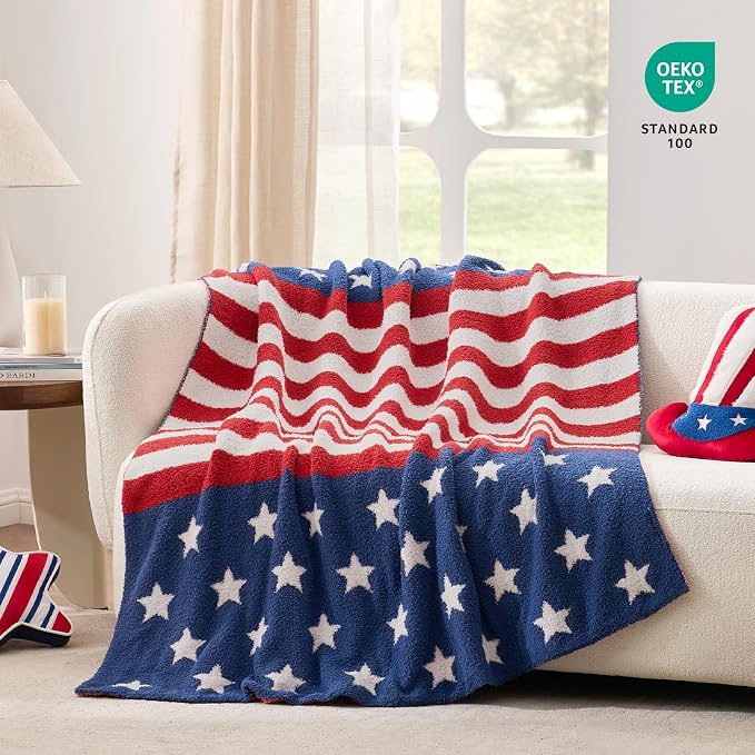 Snuggle Sac American Flag Patriotic Throw Blanket for Couch Sofa Bed, July 4th Blanket Ultra Soft Cozy Throw Blanket, 250th Anniversary USA Military Veteran July 4th Gift, 50x60 inches
