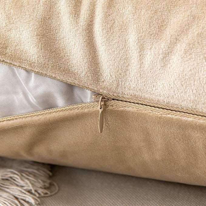 MIULEE 12x20 Inch Lumbar Velvet Throw Pillow Covers Beige | Pack of 2 Soft Solid Decorative Pillow Covers, Modern Luxury Home Decor, for Chair Couch Sofa Bedroom Livingroom