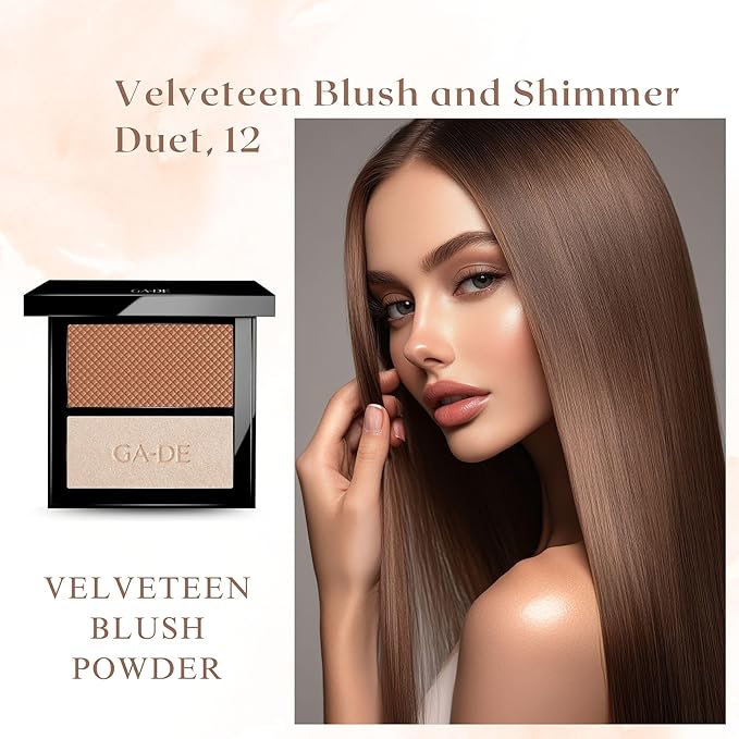 GA-DE Velveteen Blush and Shimmer Duet, 12 - Formulated with Micronized Pearls and Pigments for Sculpting Face and Décolleté - Paraben-Free - 0.26 oz